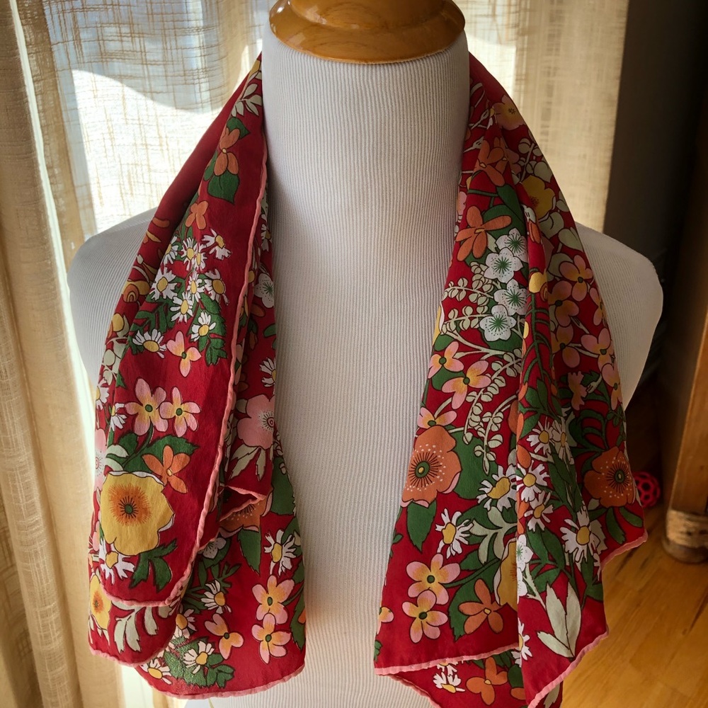 Red scarf with flowers